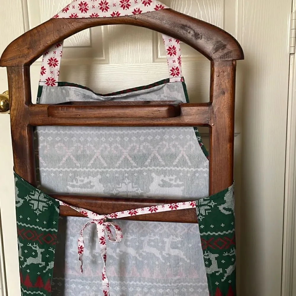 Holiday Cooking Apron - Reindeer Candy Canes Snowflakes and Christmas Trees OS
